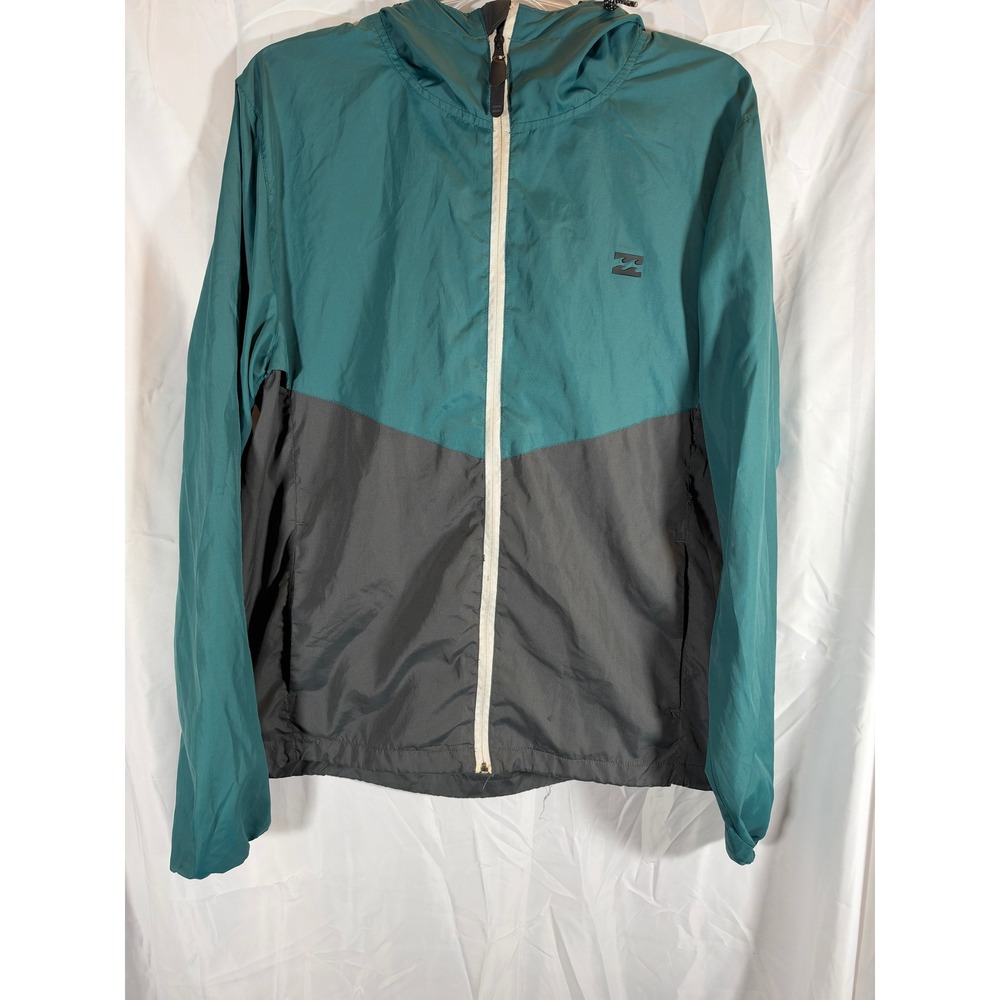 Billabong Mens Teal Grey Colorblock Hooded Windbreaker Jacket M703TNEW Size M